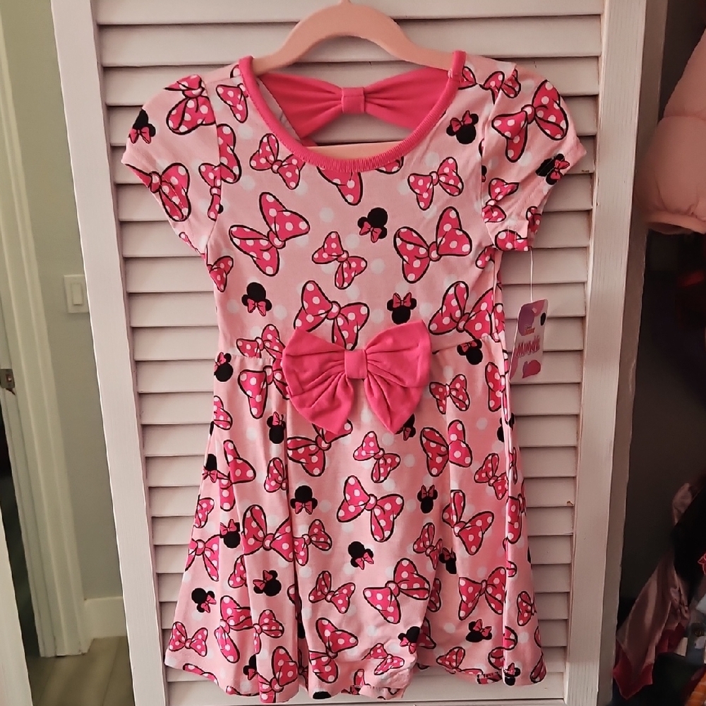 Pink Bow Dress with Minnie Mouse Print Size 4